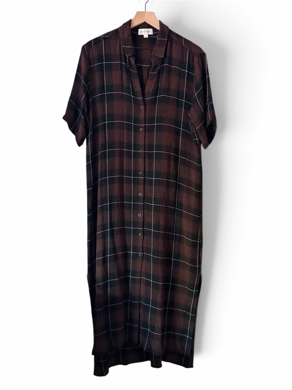 Cloth & Stone Burgundy Black Plaid Maxi Shirt Dress M Maroon Black White Soft